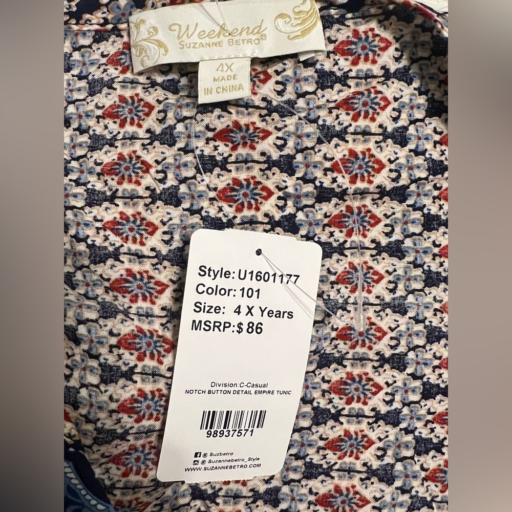 Weekend Suzanne Betro Tunic 4X Blue Red Paisley - Picture 7 of 7